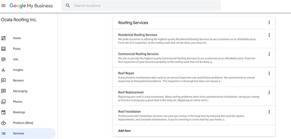 Services Section - Google My Business