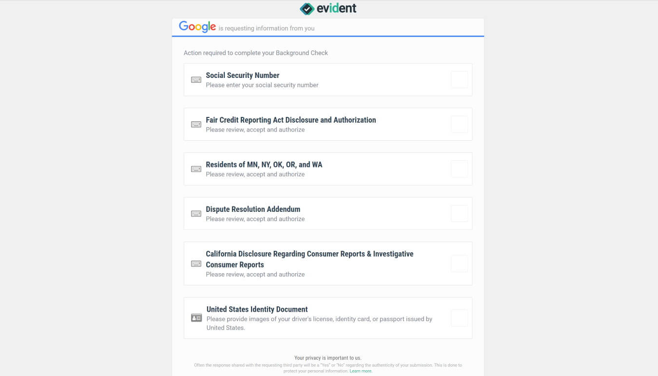 Step 23 - Provide all needed information to Evident for background check