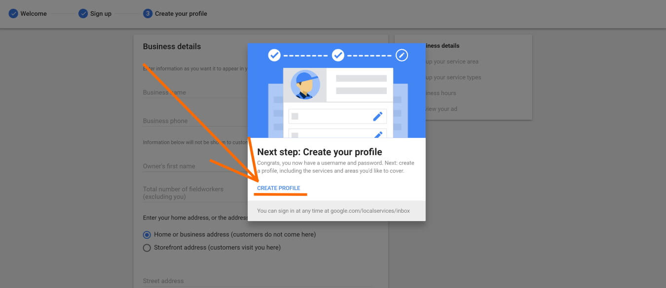 Step 4 - Create Your Business Profile For Local Services By Google