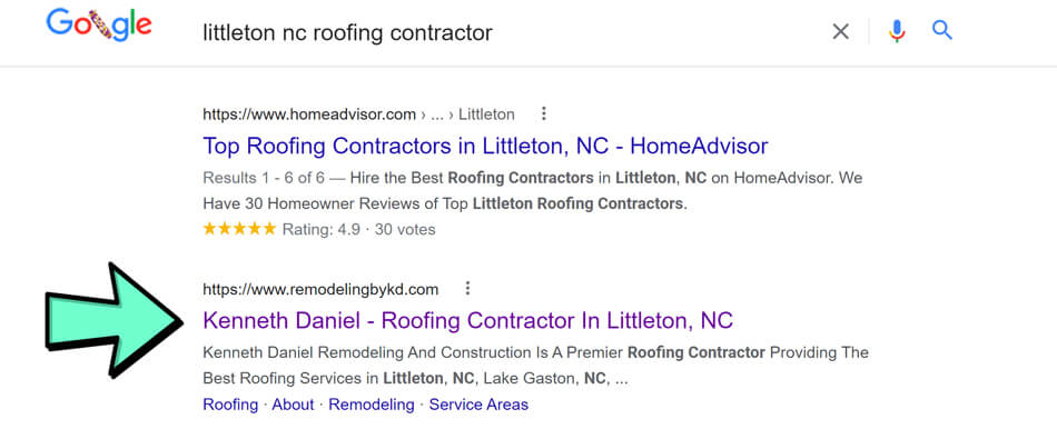 Organic Google Search Results For Roofers